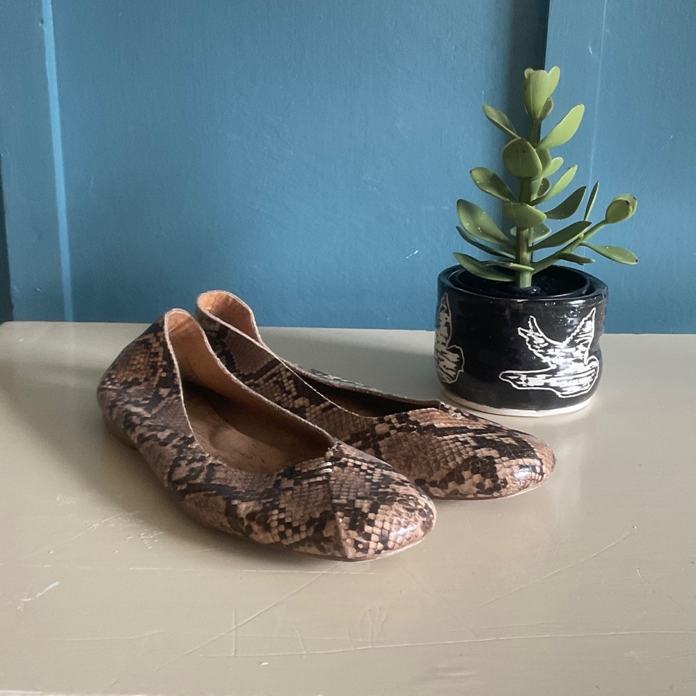 Kork-Ease Snake-Print Ballet Flats in Brown and Black